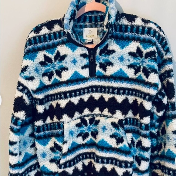 Aerie OFFLINE Cozy Nordic Snowflake Fleece Quarter Zip Pullover Size Large - Picture 11 of 15